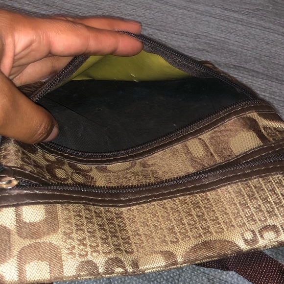 Bags Brown Cloth Material Crossbody Purse With 3 Zipper Closure